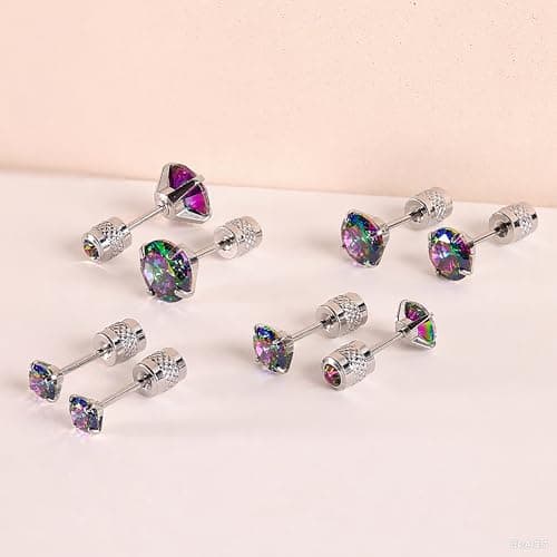MHWTTY Hypoallergenic Cartilage Earrings for Women Men, 1 Pairs Titanium Stud for Women Gold Silver Black 20G Post & Screw Back with Cubic Zirconia 3 4 5 6 7 mm Piercing Jewelry (Silver+Rainbow CZ, 4mm) - Thumbnail 6