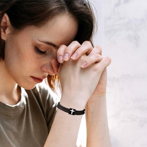 Sistble Easter Basket Stuffers, Easter Gifts for Teens Cross Bracelet for Women, Christian Bracelet Handmade Braided Rope Cross Bracelet Joshua Bible Verse Jesus Inspirational Jewelry - Thumbnail 4