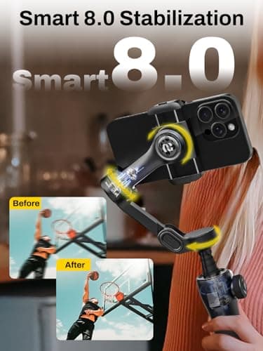 AOCHUAN 3-Axis Gimbal Stabilizer for iPhone, Smartphone Gimbal w/7.8" Extension Rod, OLED Display, Phone Stabilizer w/Face Tracking, Gesture Control, Video Record for iPhone & Android - Smart V8 Black - Thumbnail 2