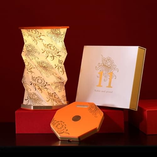 ZBOLE Birthday Flower Folding Rotating Lamp - November Chrysanthemum, Rechargeable Folding Paper Light, Elegant Gift Box – Ideal Anniversary, Birthday Gift for Women, Mom, Sister, Grandma-Orange - Image 1