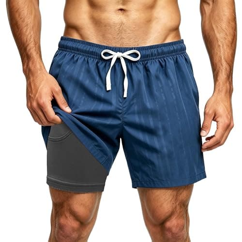 HomDesk Men's Workout Running Shorts, 2 in 1 Quick Dry Lightweight Gym Athletic Shorts with Pockets for Basketball Swim Jogging - Image 1
