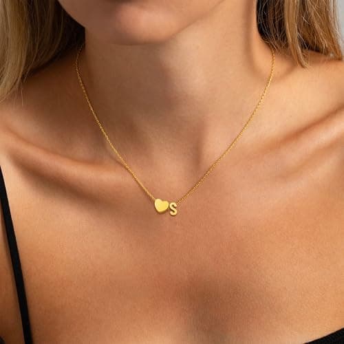 JNZSSWHJJH Initial Necklaces for Women, 18K Gold Plated Letter S Initial Necklace Heart Necklace Dainty Gold Necklace for Women Gold Jewelry Christmas Gifts for Teen Girls Mom Grandma Daughter Sister - Thumbnail 4