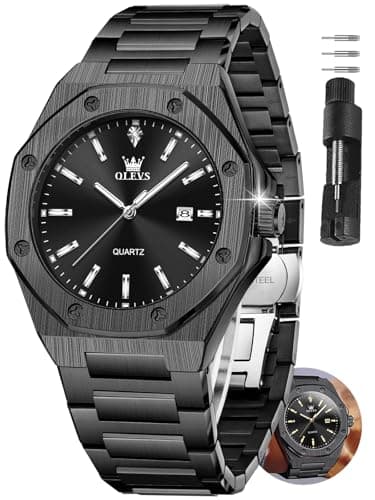 OLEVS Black Watches for Men Luxury Stainless Steel Big Face Mens Black Watch Dress Casual Waterproof Fashion Minimalist Wrist Watches for Man Quartz Relojes para Hombres - Image 1