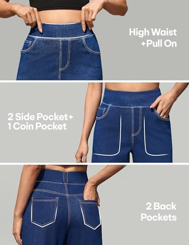 AVAMO Stretchy Wide Leg Jeans for Women Baggy y2k Pull On High Waist Jeans Elastic Sweatpant Jean Trendy Straight Denim Pants - Thumbnail 4