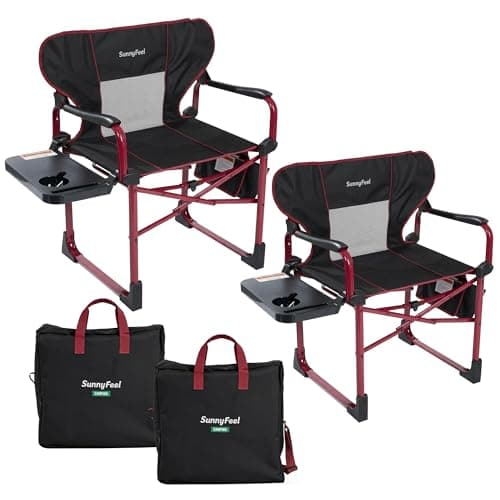 SUNNYFEEL Camping Directors Chair Set of 2 Aluminum Oversized Portable Folding Chair with Side Pocket and Adjustable Side Table for Beach, Fishing, Trip, Picnic, Lawn, Outdoor Foldable Camp Chairs - Image 1