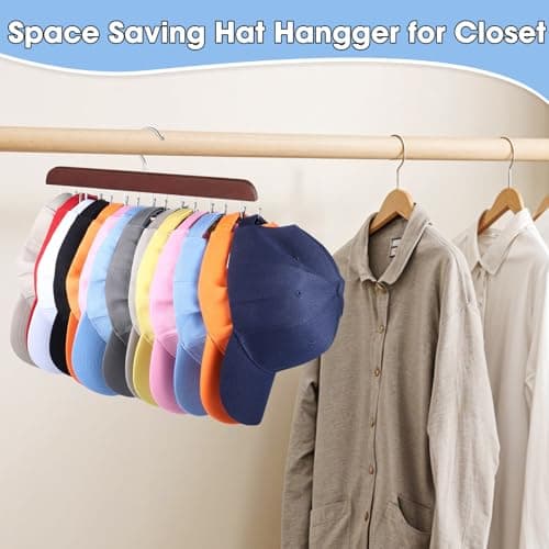 Hat Hangers for Closet, 2 Pack Hat Organizer for Baseball Caps with 14 Hooks Space Saving Hat Racks Ball Caps Hat Holder Organizer Tie Belt Hanger for Closet Storage Solution (Brown) - Thumbnail 4