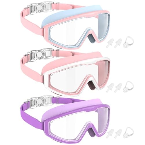 NSSIW Swim Goggles Swimming Kids-Goggles: Anti Fog No Leak with Nose Clip Earplugs for Girls Boys Youth 6-14 3 Pack - Image 1