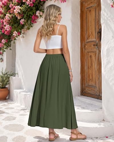 MOLERANI Women's Summer Maxi Skirt A-Line High Waist with Pockets,AG,XL - Thumbnail 3
