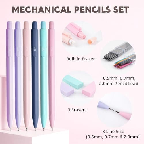 65Pcs Aesthetic School Supplies with Cute Pencil Case, 12 Pastel Highlighters, 10 Black Ink Gel Pens, Mechanical Pencils, Sticky Note Ruler Correction Tape for College Essentials Stationary Gift, Blue - Thumbnail 5