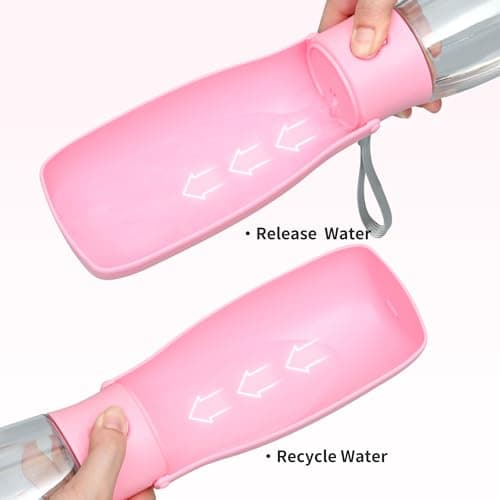 Dog Water Bottle, Leak Proof Portable Puppy Water Dispenser, Travel Puppy Water Bowl, Foldable Transparent Dog Water Bottle for Pets Outdoor Walking, Hiking, Travel, Food Grade Plastic - 19oz Pink - Thumbnail 4