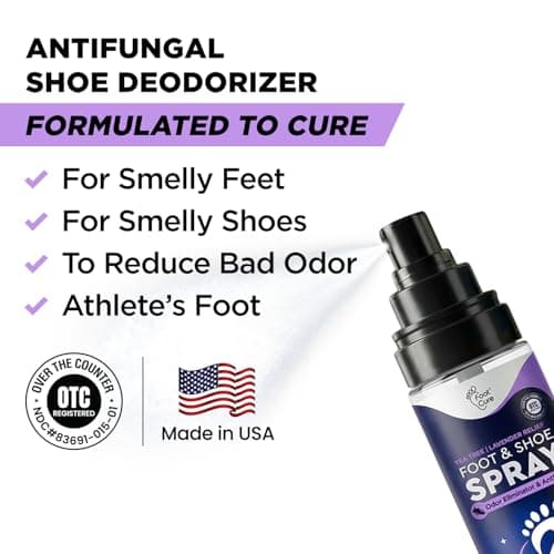 Foot Cure Shoe Deodorizer Spray - Tea Tree | Lavender Shoe Deodorizer for Smelly Feet, Athletes Foot Spray Odor Eliminator and Sweat Control | Removes, Controls & Prevents Odors - 120ml Made in USA - Thumbnail 2