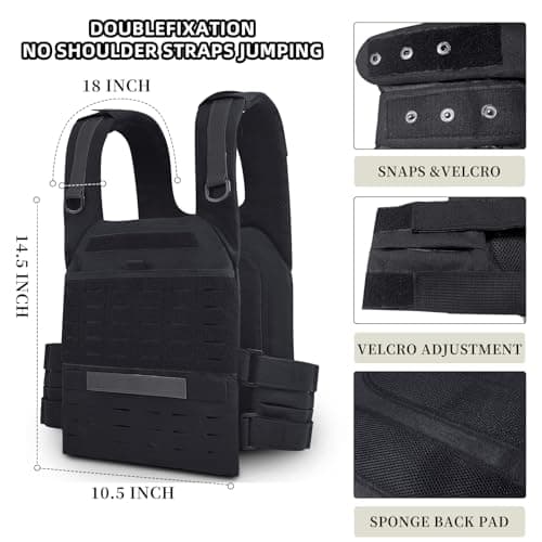 Tactical Weighted Vest with Reflective Stripe, Adjustable Weights Training Running Vest Molle for Strength Training Running Strength and Endurance, Weighted workout Vest for Men - Thumbnail 4