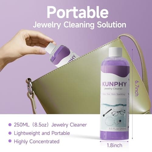 kunphy Upgraded Jewelry Cleaner, New Plant Formula for All Ultrasonic Cleaners, Enhanced Cleaning Effect, Multi-Purpose Glasses cleaner for Silver, Gold, Rings, Diamond and Eyeglass(8.5 oz, 250 ml) - Thumbnail 6