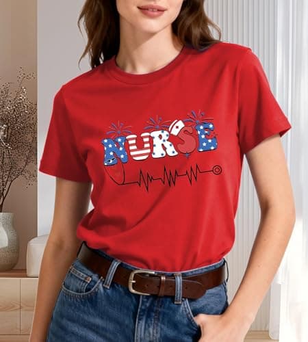 4th of July Nurse Shirt Women-Patriotic Nurse Short Sleeve Cute Firework Tee Top Nursing School Tops D-red - Thumbnail 3