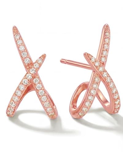 MUMREUES Rose Gold Earrings for Women Trendy 14k Rose Gold Plated X Stud Earrings Hypoallergenic Dainty Simple Minimalist Cubic Zirconia Earrings Jewelry Gifts for Her