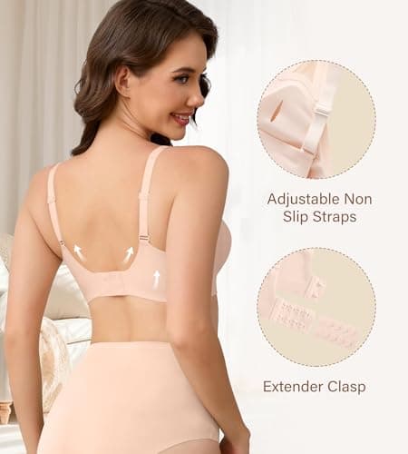DEANGELMON Wireless Bras for Women Supportive Mesh Straps Bra Seamless Full Coverage No Underwire Comfort Everyday Bras(Pink,M) - Thumbnail 4