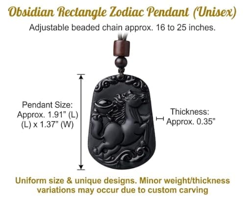 FUDIDU Goat Rectangle Black Obsidian Necklace for Unisex, Crystal Pendant with Vine Tree & Wealth Bead, Dainty Charm Amulet with Adjustable Cord, Protective Gemstone Jewelry for Success Friend's Gift - Thumbnail 3