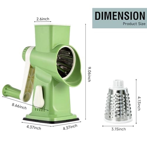 Spylandy Rotary Cheese Grater, 3-in-1 Manual Vegetable Slicer with Handle, Safer Kitchen Mandoline Shredder with Suction Base for Cheese, Nuts, Potatoes & Salads – Easy to Clean (Green) - Thumbnail 6