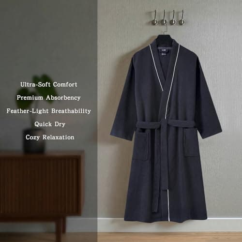 Inner Wish Men's Terry Cloth Bathrobe - Soft Absorbent Quick-Dry Spa Robe with Pockets, Lightweight Robe for Lounge & Shower，Navy，S/M - Thumbnail 5