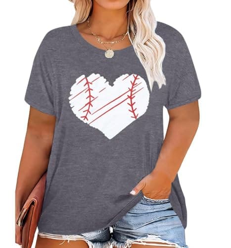 BLANCHES Plus Size Baseball Shirts Women Baseball Mom Tshirts Heart Graphic Softball Tee Game Day Short Sleeve Tops - Image 1