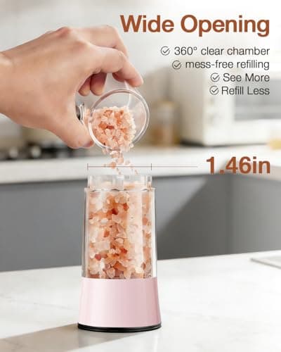 Gravity Electric Salt and Pepper Grinder Set 2-Pack, USB-C Rechargeable with LED Light, Automatic Stainless Steel Mills for Kitchen, BBQ, Dining Table & Gifts - Petal Pink - Thumbnail 3