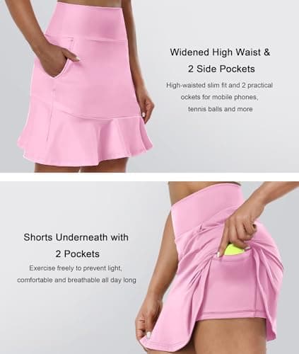 Golf Skorts for Women Pink Mini Skort Pleats Tennis Skirts with Built-in Shorts High Waisted Stretchy Skirt for Active Yoga Skater XS - Thumbnail 3