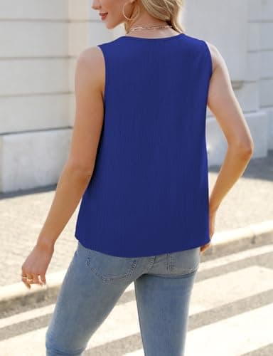 GKBK Womens Dressy Business Tank Tops V Neck Casual Cami Sleeveless Camisole Blouses Summer Basic Tank Shirt Royal Blue XS - Thumbnail 3