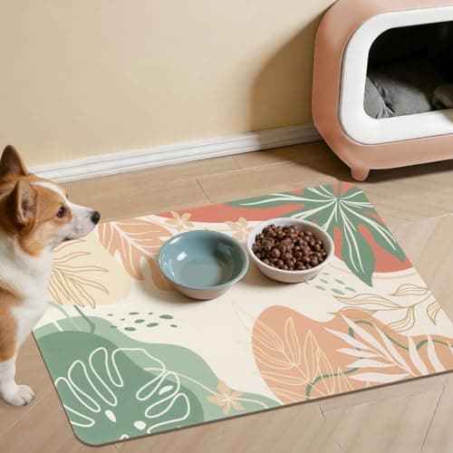 Topotdor Boho Dog Food Mat - Absorbent Quick-Dry Cat Bowl Mat for Food and Water, Non-Slip Pet Feeding Placemat for Messy Drinkers Dog Accessories Pet Supplies, 12"x20", Red