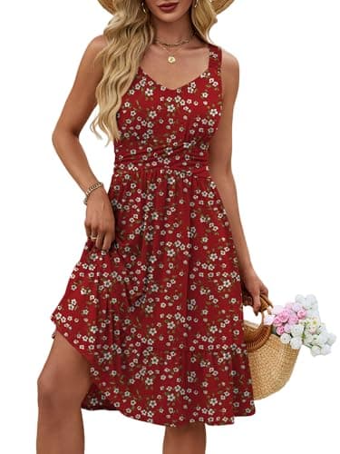 UEAL Summer Sun Dresses for Women 2026 Beach Vacation Floral Casual Sundresses Large Red Floral - Image 1