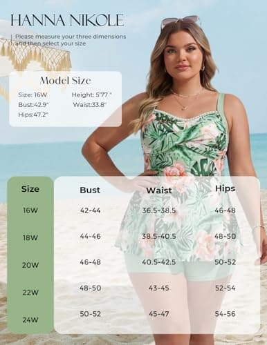 Hanna Nikole Plus Size Tankini Swimsuits for Women, Swim Suits for Women 2026, Swim Tank Top with Boy Shorts Green 22 Plus - Thumbnail 6