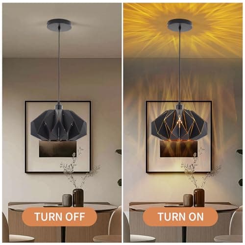 Omgomne Industrial Black Pendant Lights Kitchen Island,11.8" Metal Dome Hanging Lighting Fixture Modern Wire Cutting Hollow Out Chandelier for Dining Living Room Bar Counter Restaurant,E26 - Thumbnail 6