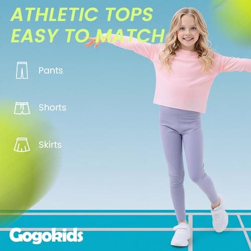 Gogokids Girls Shirts Long Sleeve Athletic Shirts Open Back Tops Active Sports Tshirts Yoga Workout Crop Tees, Pink, 11-12 Years - Thumbnail 5