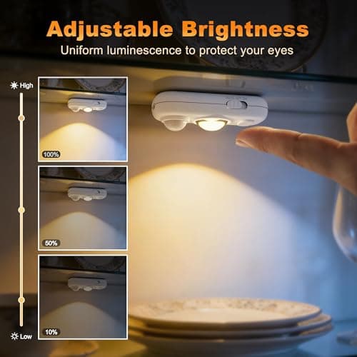 JandCase Under Cabinet Lighting, [6 Pack] Rechargeable Battery Operated Motion Sensor Light Indoor, 3000K/4000K/5000K Wireless Magnetic Dimmable Closet Lights for for Kitchen, Stairs - Thumbnail 3
