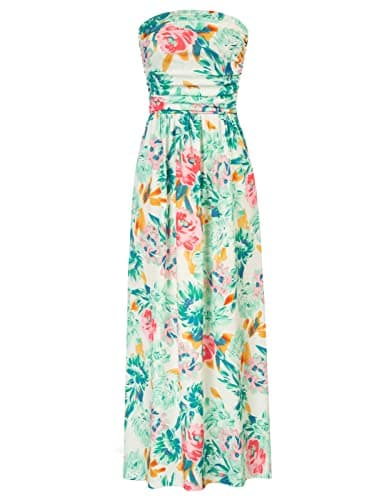 GRACE KARIN Women Strapless Dress Casual Loose Ruched Long Maxi Dress with Pockets Green Floral - Image 1