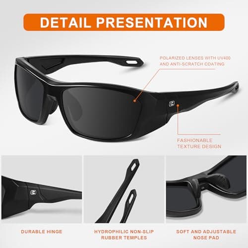 suoso Sports Polarized Sunglasses for Men & Women – UV400 Protection Wrap Around Sun glasses for Fishing, Driving & Cycling - Thumbnail 4