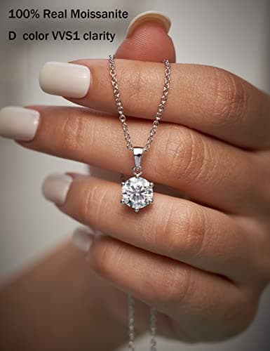 IMOLOVE Moissanite Solitaire Pendant Necklaces for Women Sterling Silver with 18K White Gold Plated 2 Carat D Color VVS1 Clarity Mossanite Jewelry for Women - Thumbnail 2
