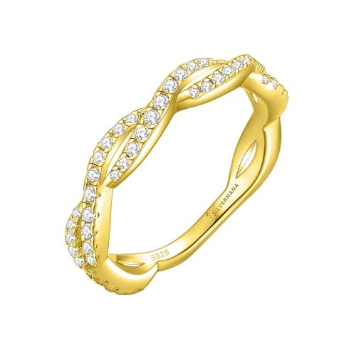 SILVERNANA 0.4ct Twisted Vine Moissanite Wedding Bands for Women, Yellow Gold Plated Sterling Silver Wave Twisted Openwork Eternity Ring Size 4 - Image 1