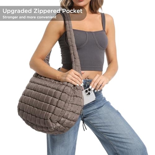 Puffer Tote Bag for Women Large Quilted Tote Bag Quilted Carryall Bag Soft Puffy Crossbody Bag Hobo Handbags Puff Purse - Thumbnail 4