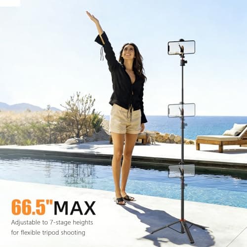 Jishane Camera Tripod with 360° Ball Head, 66.5'' Selfie Stick Tripod with 1/4" Screw & Action Camera Adapter, Compatible with Gopro Hero 13/12/11/10, DJI OSMO Pocket 3 & Action 6/5 pro/4, Insta360 X5 - Thumbnail 5