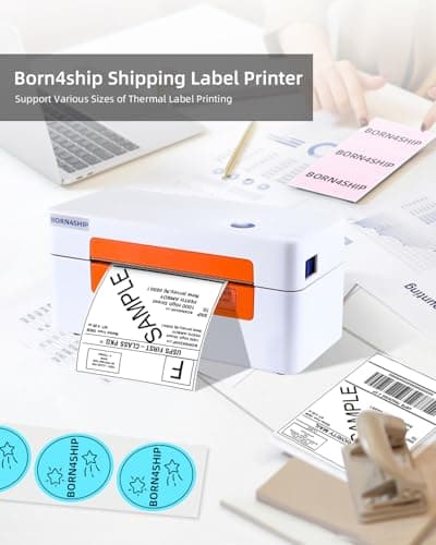 BORN4SHIP Bluetooth Shipping Label Printer, 4x6 Thermal Printer for Shipping Packages, for Small Business, Widely Used for Amazon, iPhone, Android, iPad, Windows, macOS (Orange) - Thumbnail 2