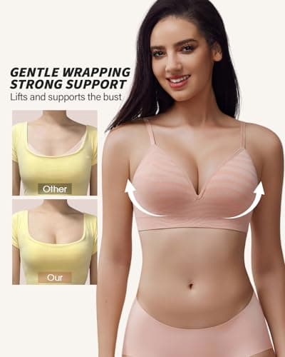 LIIJOO Comfort Lift Bra Without Underwire, Wide Straps, Side Support, Breathable Stretch, Everyday Wear（Pink, 36B） - Thumbnail 5