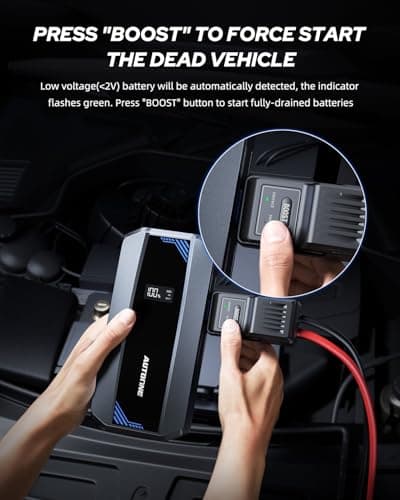 AUTOONE Car Jump Starter 6000A Battery Booster, Portable Battery Pack for All Gas 10L Diesel, 12V Jump Box with Smart Jumper Cable for Car Battery, Vehicle Lithium Starter, LCD Display, w/LED Light - Thumbnail 3