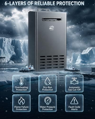 Propane Tankless Water Heater Outdoor, 5.2 GPM 130000 BTU On Demand Hot Water Heater with Remote Control, 110V Residential Instant Propane Waterheater - Thumbnail 6