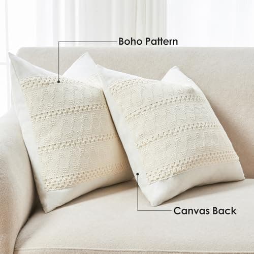GriNeed Throw Pillow Covers Set of 2 12x20 Inch Boho Pillow Covers, Soft Lumbar Neutral Cotton White Decorative Case for Couch Sofa Bed Living Room, Home Modern Woven Farmhouse Cute Decor - Thumbnail 3