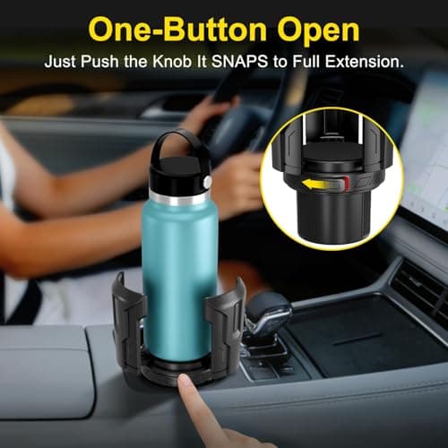 Cup Holder Expander (Adjustable Holder & Base, Auto-Fit Hold, One Button Open), Car Cup Holder Expander for Yeti, Hydro Flask, Nalgene, Owala, Bottles in 2.6"- 4.8" (1 Pack) - Thumbnail 5
