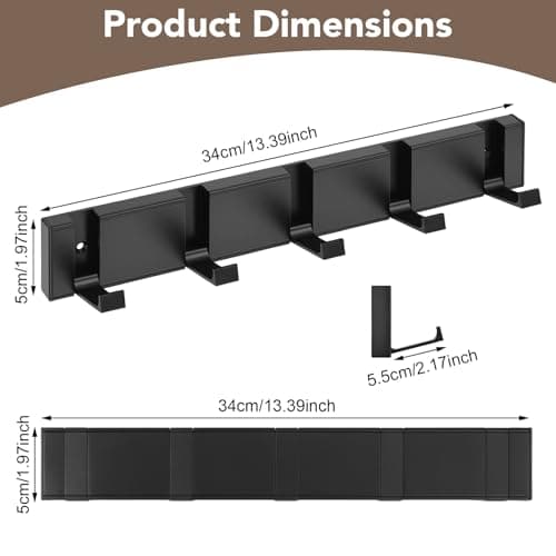 Dntorx Wall Coat Rack with 5 Foldable Hooks, Black Metal Coat Hooks Hanger - Thumbnail 3