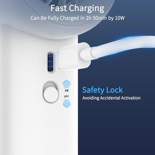 WAFTING Portable Handheld Fan,5000mAh High Speed Turbo Personal Fan with 100 Speed Adjustable, Up to 17 Working Hours, Digital Display, for Travel Outdoor Hot Flashes(White) - Thumbnail 6