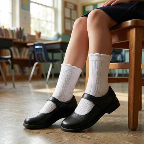 HONGTEYA Ruffle Socks for Girls Kids Cotton Crew Ankle Cute Frilly Dress Socks (US, Age, 4 Years, 6 Years, White) - Thumbnail 3