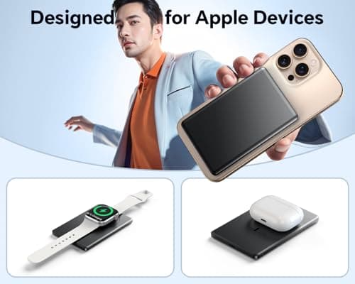 Ultra Slim Magnetic Portable Charger,5,000mAh Wireless Portable Charger with USB-C Cable,Battery Pack for Apple Watch,22.5W Fast Charging Magnetic Power Bank for iPhone 16/15/14/13/12 Pro/Pro Max/Plus - Thumbnail 2