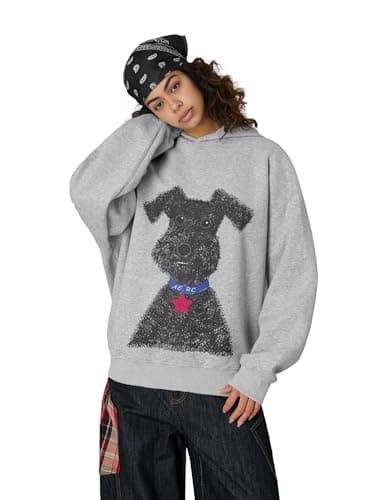 Aelfric Eden Dog Graphic Hoodie Oversized Cute Star Sweatshirt Unisex Y2k Casual Hooded Pullover Grey Large - Thumbnail 2